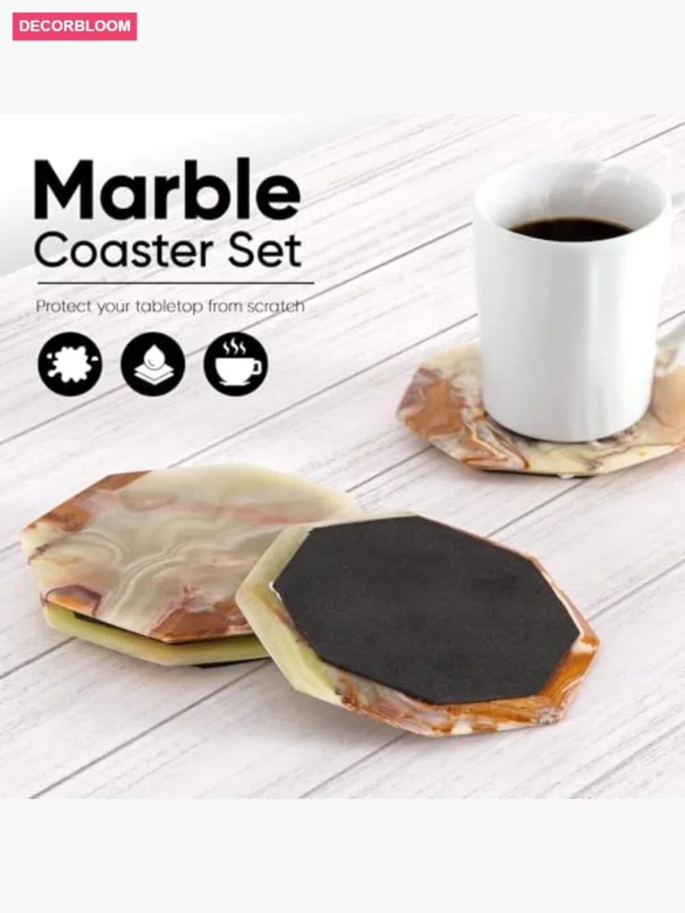Handmade Green Onyx Marble Coasters Set of 6 with Holder for Drinks, Dining